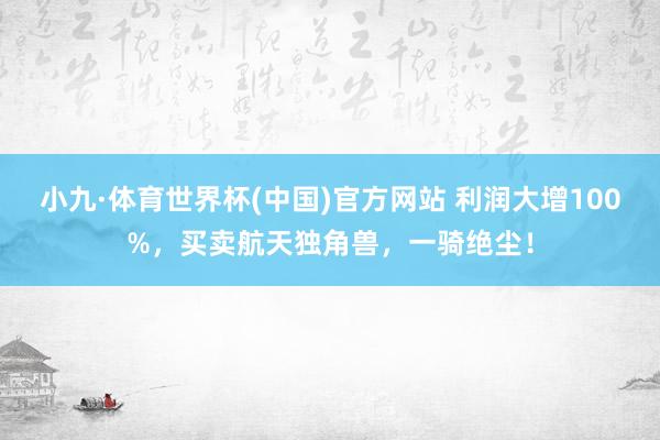 小九·体育世界杯(中国)官方网站 利润大增100%,买卖航天独角兽,一骑绝尘!