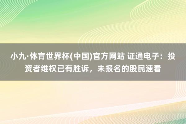 小九·体育世界杯(中国)官方网站 证通电子:投资者维权已有胜诉,未报名的股民速看
