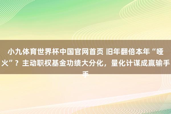 小九体育世界杯中国官网首页 旧年翻倍本年“哑火”?主动职权基金功绩大分化,量化计谋成赢输手