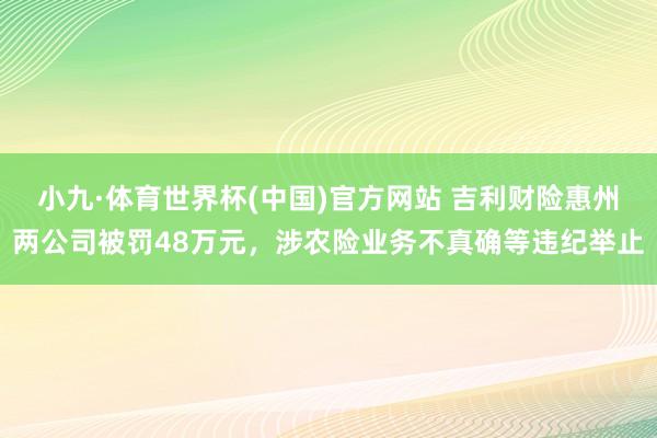 小九·体育世界杯(中国)官方网站 吉利财险惠州两公司被罚48万元，涉农险业务不真确等违纪举止