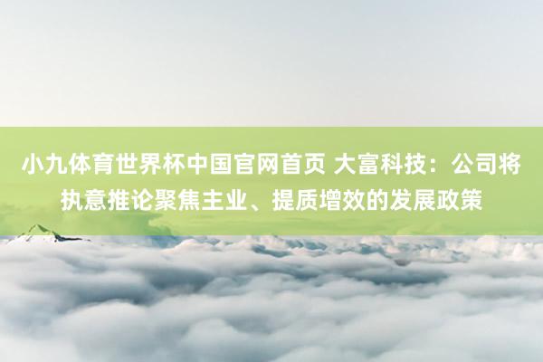 小九体育世界杯中国官网首页 大富科技:公司将执意推论聚焦主业、提质增效的发展政策