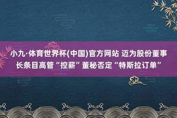 小九·体育世界杯(中国)官方网站 迈为股份董事长条目高管“控薪”董秘否定“特斯拉订单”