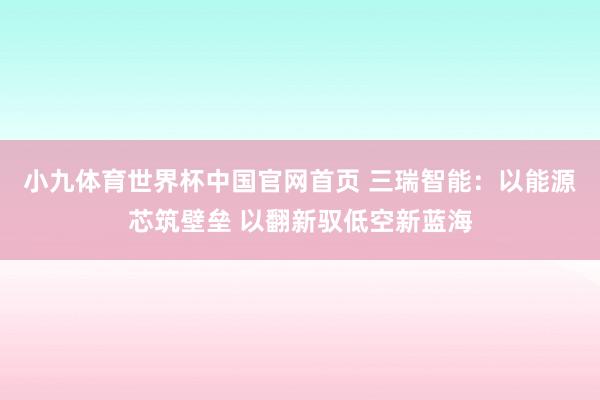 小九体育世界杯中国官网首页 三瑞智能:以能源芯筑壁垒 以翻新驭低空新蓝海