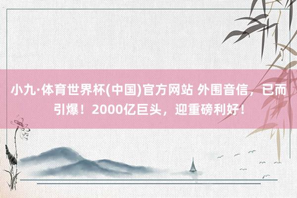 小九·体育世界杯(中国)官方网站 外围音信,已而引爆!2000亿巨头,迎重磅利好!