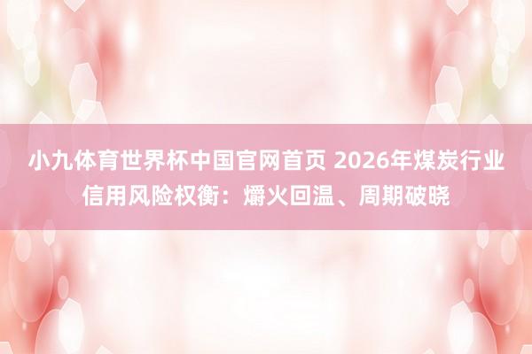小九体育世界杯中国官网首页 2026年煤炭行业信用风险权衡:爝火回温、周期破晓