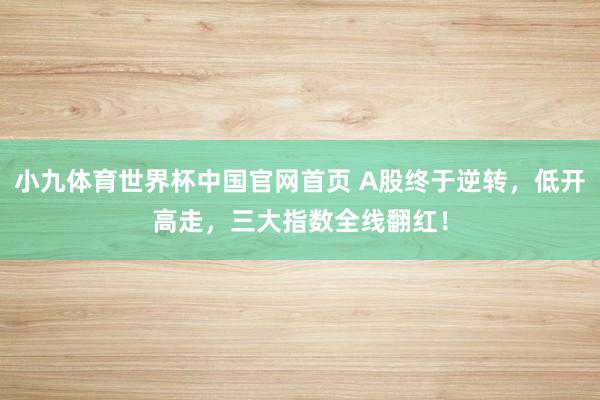 小九体育世界杯中国官网首页 A股终于逆转,低开高走,三大指数全线翻红!