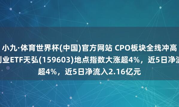小九·体育世界杯(中国)官方网站 CPO板块全线冲高走强,科创创业ETF天弘(159603)地点指数大涨超4%,近5日净流入2.16亿元