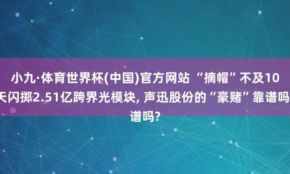小九·体育世界杯(中国)官方网站 “摘帽”不及10天闪掷2.51亿跨界光模块, 声迅股份的“豪赌”靠谱吗?